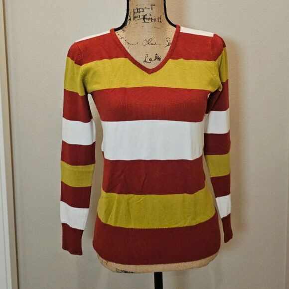 Oxygene Retro Striped V-Neck Sweat Size Small - Picture 1 of 5